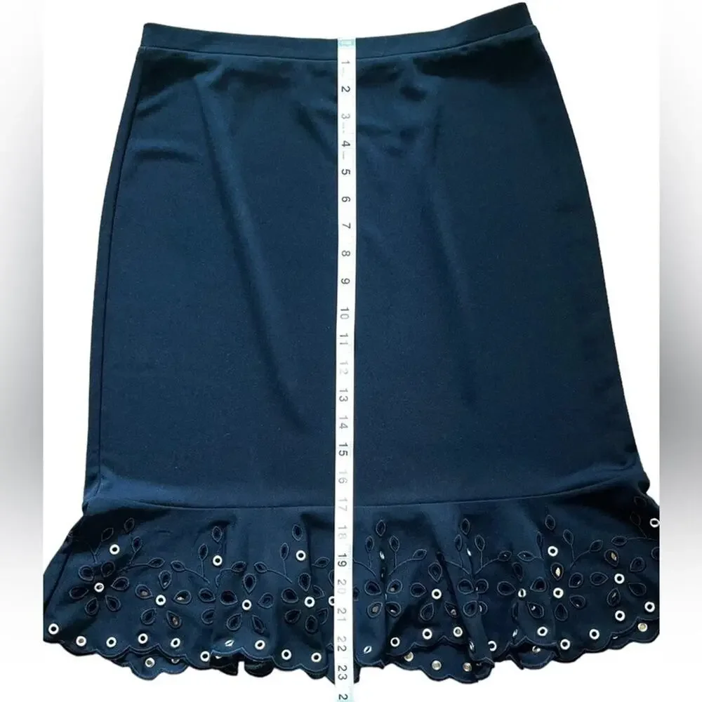 MICHAEL KORS Skirt Womens Size 6 Black A Line Eyelet Above Knee Career Preppy